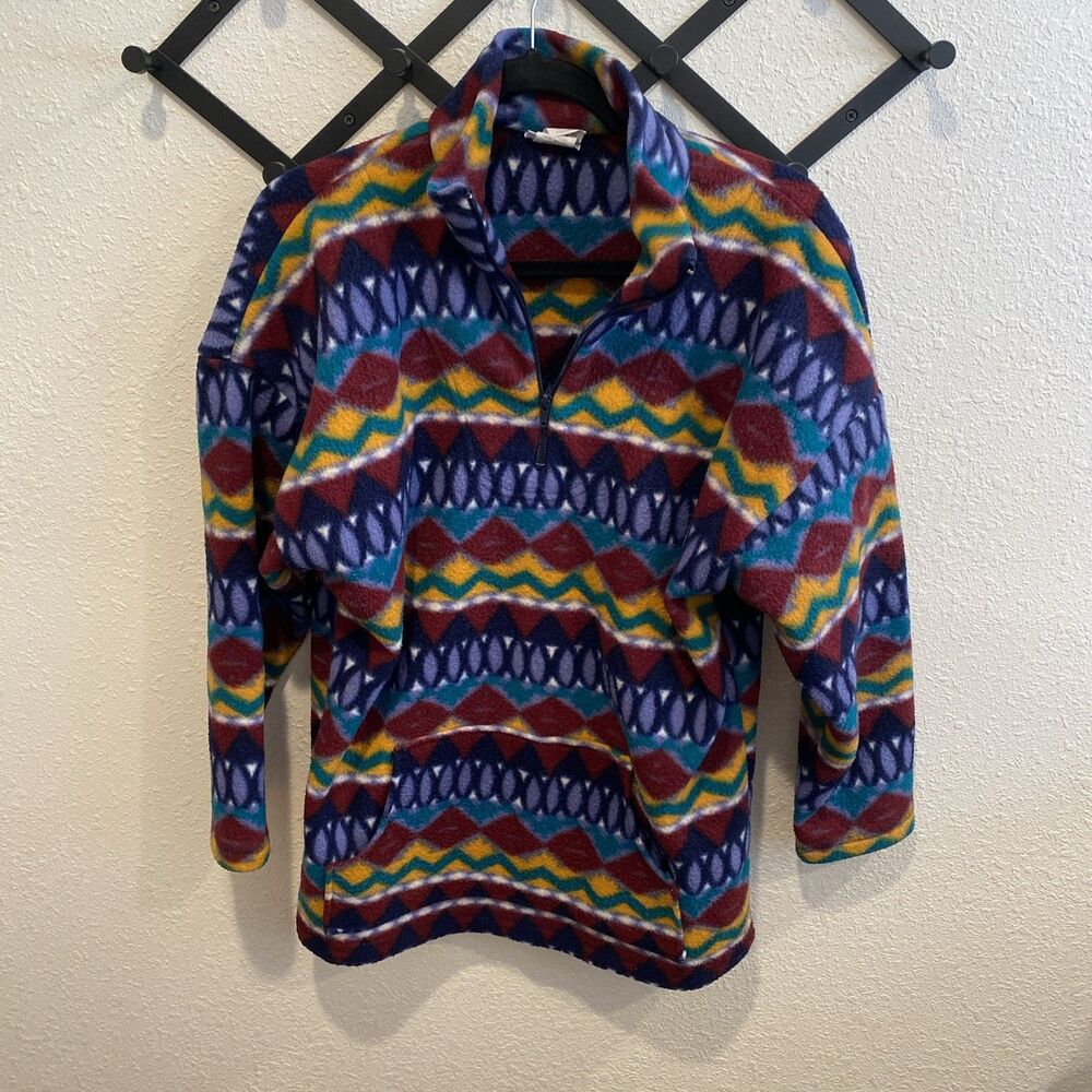 Vintage Backroad Blues Aztec Print Quarter Fleece USA Size Small Women Oversized